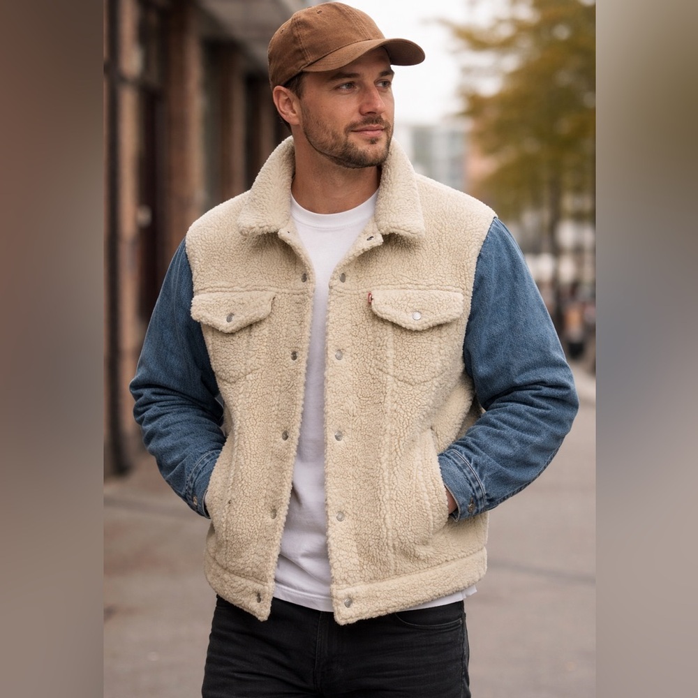 Levi's mens Hybrid Relaxed Cozy Trucker size Small (read description)